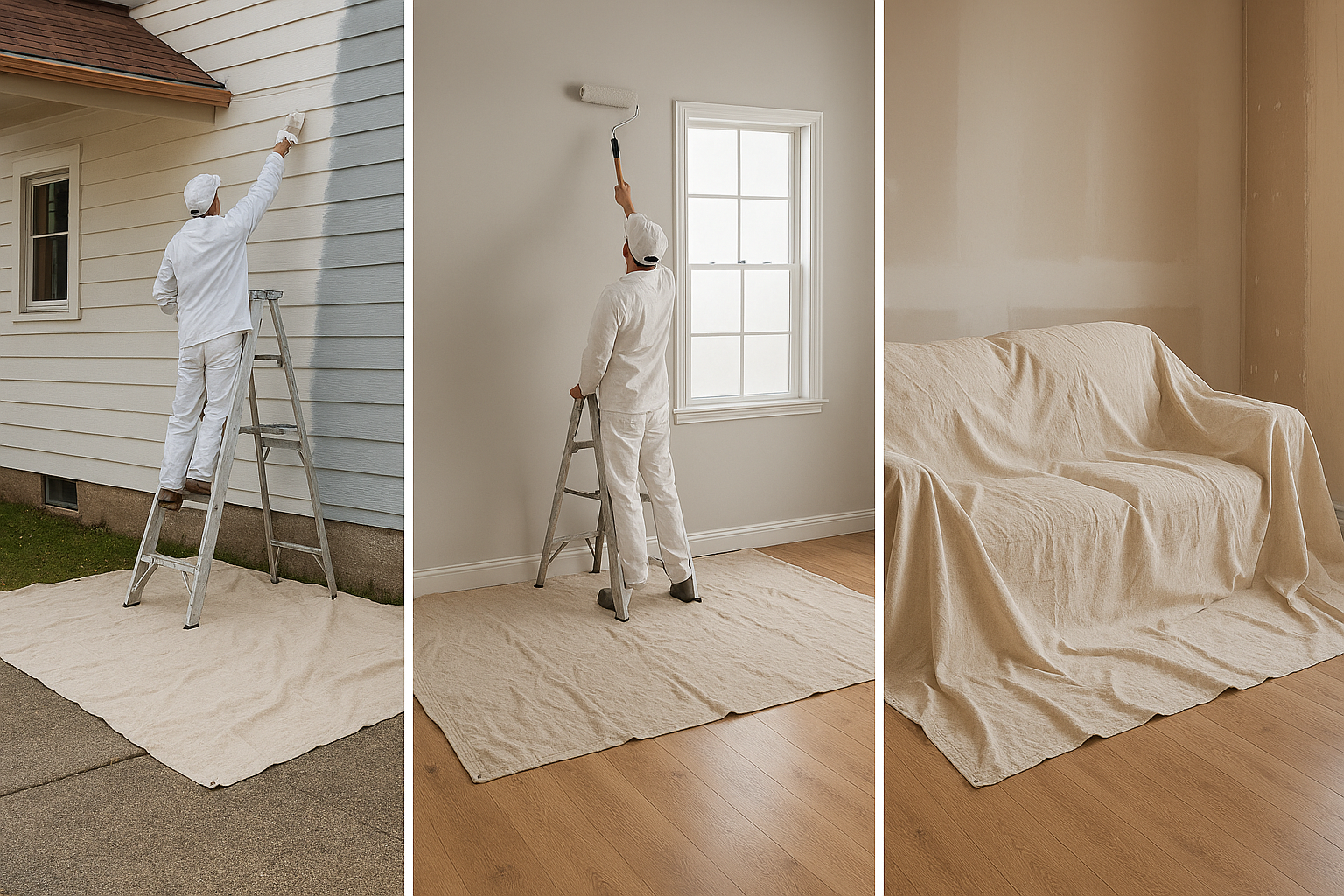 Natural canvas tarps used as drop cloth for painting and home renovation