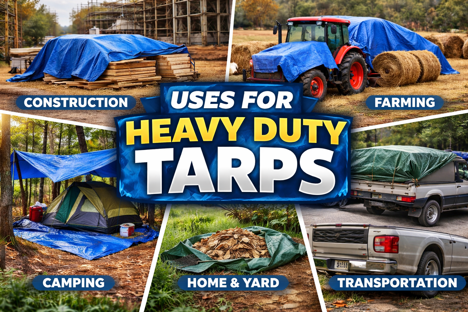 common uses for heavy duty tarps around homes farms and construction sites